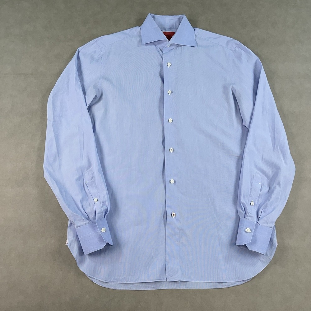 ISAIA Napoli 100% Cotton Striped Button Down Dress Shirt Italy Mens 15.5-39 Read